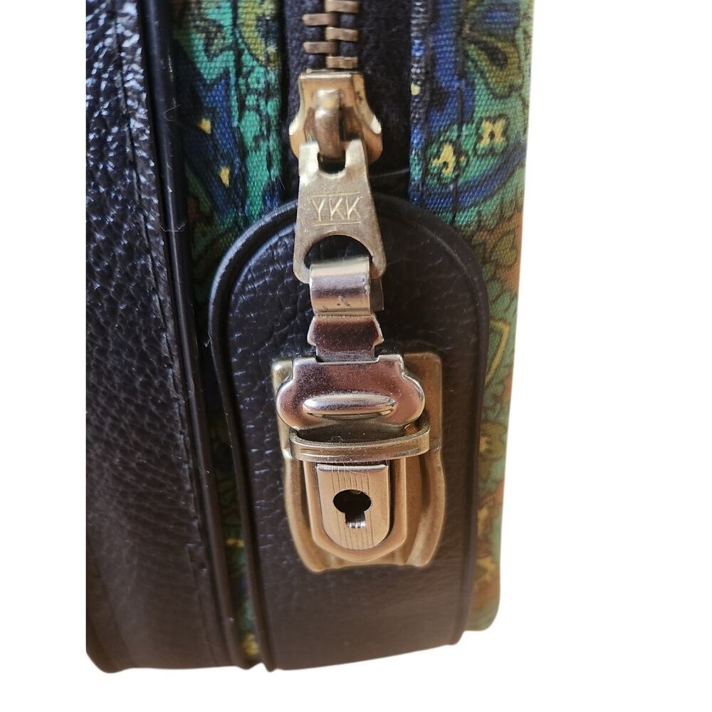 Vintage 60s Green Paisley Fabric Briefcase Travel Bag Laptop Retro Made Japan - Picture 10 of 11